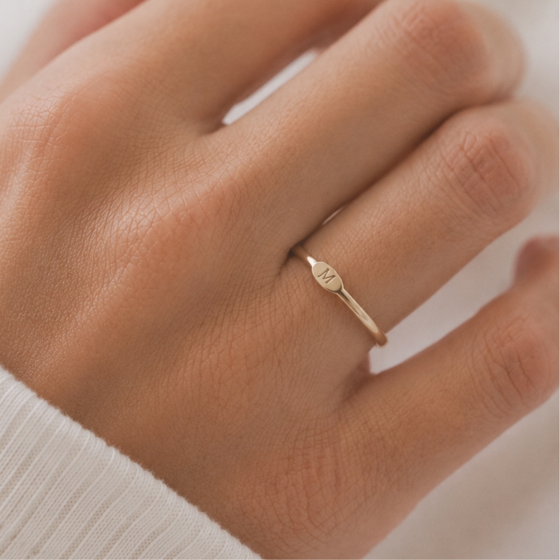 Dainty Initial Signet Ring